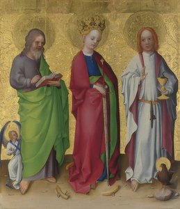 De heiligen Mattheüs, Catharina van Alexandrië en Johannes de Evangelist. Rond 1450