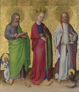 Heiligen Mattheüs, Catharina van Alexandrië en Johannes de Evangelist, c. 1450 door Stephan Lochner