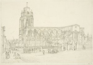 Zuidaanzicht van de St. Mary Redcliffe-kerk, ca. 1835 door Stephen C. Jones