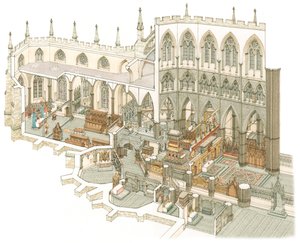 Het oostelijke uiteinde van Westminster Abbey kort voor de Reformatie, ca. 1500-1525 door Stephen Conlin