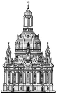 De Frauenkirche, Dresden, ca. 1730-2023 (getekend 1994)