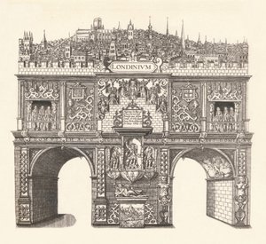 Triomfboog opgericht ter ere van de intocht van koning James in Londen, 1604 door Stephen Harrison