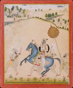 Maharana Amar Singh II Rijdend op een Jodhpur Paard door Stipple Master