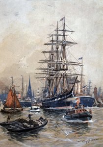 De haven van Hamburg in de 19e eeuw