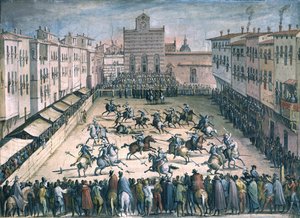 Paardenjoust op het Piazza Santa Croce, 1561-1562 door Stradanus