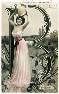 B: Bianca Toledo, artiest, zanger en Sevillaanse danseres uit de Belle Epoque - Casino de Paris, Folies Bergere, Jardin de Paris - alfabet in ansichtkaart