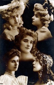 Eeuwige vrouwelijkheid, mozaïek van portretten van jonge vrouwen, ca. 1900