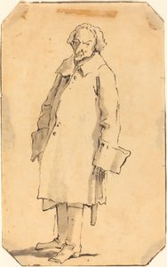 Een staande man met een grote jas en laarzen door Style of Giovanni Battista Tiepolo