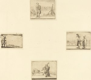 Blad met Etsen door Style of Jacques Callot