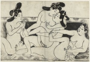 Erotische voorstelling Hana ni Yosurukyo (serie titel) door Sugimura Jihei (attributed to)