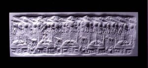 Handgreep cilinderzegelafdruk, Uruk (nu Warka, Irak), ca.3300-3000 v.Chr.