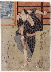 Nakamura Utaemon III als haar echtgenoot Jizo no Goheiji, uit het stuk Hanafubuki Utanonadokoro door Sunbaisai Hokuei