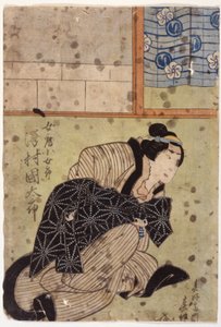 Sawamura Kunitaro II als de vrouw Kojoro, uit het toneelstuk Hanafubuki Utanonadokoro door Sunbaisai Hokuei