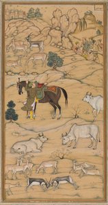 Akbar Stijgt op zijn Paard, pagina uit de Chester Beatty Akbar Nama Geschiedenis van Akbar, 1605-07 door Sur Das Gujarati