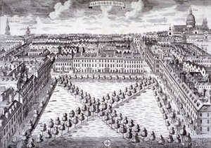 Vogelvlucht van Charterhouse Square, Finsbury, Londen, ca. 1750 door Sutton Nicholls