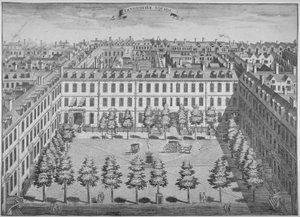 Vogelperspectief van Devonshire Square, City of London, 1740 door Sutton Nicholls