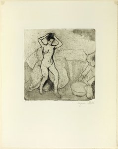 Catherine Bereidt het Bad voor en Louise, Naakt, Maakt Haar Haar Vast door Suzanne Valadon
