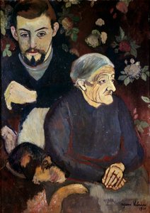 Portret van de schilder Maurice Utrillo, zijn grootmoeder en een hond, schilderij door Suzanne Valadon