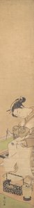 Een Oiran zittend op een bed, een brief schrijvend, ca. 1769