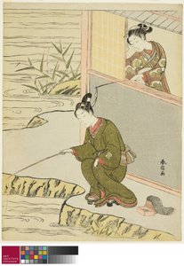 Schoonheid Plaagt een Jonge Man die Vist, c. 1768 door Suzuki Harunobu