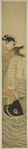Courtisane die op een karper rijdt (parodie op de Daoïstische onsterfelijke Kinko [Chinees: Qin Gao]) door Suzuki Harunobu