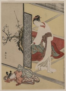 Courtisane en slapende bediende door Suzuki Harunobu