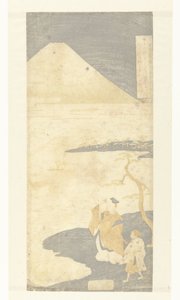 De dichter Yamabe no Akahito kijkend naar de berg Fuji (Gedichten van honderd dichters)