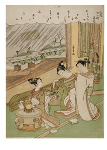 Modieuze 7 Komachis - Komachi Amagoi door Suzuki Harunobu