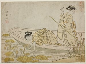 Lotusbloemen verzamelen door Suzuki Harunobu