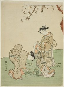 Lente bloemen verzamelen door Suzuki Harunobu