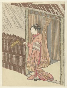 Meisje met een yamabuki tak in handen door Suzuki Harunobu