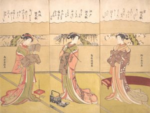 Palindromische gedichten Kaibunka: Kyo, ca. 1768 door Suzuki Harunobu