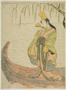 Shirabyoshi-danseres staand in Asazuma-boot
