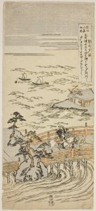 Zonsondergang bij Seta (Seta sekisho), uit de serie "Acht Zichten van Omi (Omi hakkei no uchi)" door Suzuki Harunobu