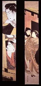 De Afspraak: Twee Geliefden bij een Poort, c.1768 door Suzuki Harunobu