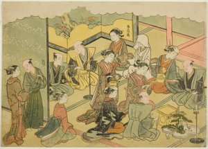 De Ceremoniële Sake (Konrei sakazuki), het vierde blad van de serie "Huwelijk in Brokaatprenten, de Koets van de Deugdzame Vrouw (Konrei nishiki misao-guruma)" door Suzuki Harunobu