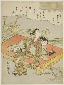 De Achtste Maand (Chushu), uit de serie "Populaire Versies van Onsterfelijke Dichters in Vier Seizoenen (Fuzoku shiki kasen)" door Suzuki Harunobu