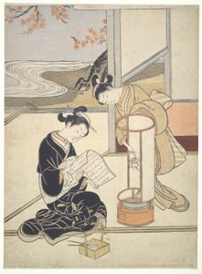 De avondgloed van Andon: Zashiki Hakkei door Suzuki Harunobu