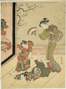 Het worstelgevecht (parodie op Ushikawamaru en Benkei) door Suzuki Harunobu