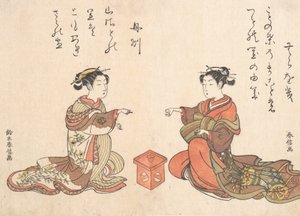 Twee Meisjes Spelen het Vinger Spel van Kitsume Ken, 1725-1770 door Suzuki Harunobu