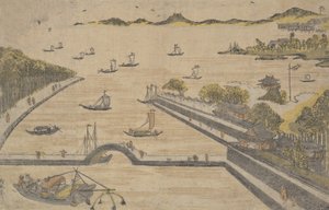 Uitzicht op Fukagawa, Edo, ca. 1764 door Suzuki Harunobu