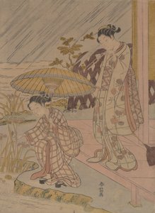Iris bekijken in de regen door Suzuki Harunobu