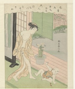 Vrouw en ondeugend kind door Suzuki Harunobu