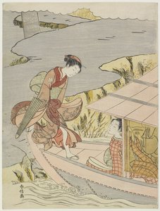 Vrouw die aan boord van een boot gaat, ca. 1767