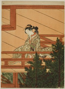Jonge Vrouw Zittend op het Balkon van de Kiyomizu Tempel