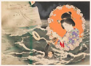 Frontispice Illustratie (kuchi-e) voor Deel 1 van de roman Asahizakura door Murai Gensai