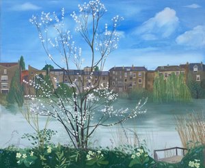 Vijver nr. 1, Hampstead Heath, 2025 (olieverf op linnen) door Suzy Fasht