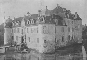 Chateau de Bottmingen, pres Bale (zwart-wit foto)