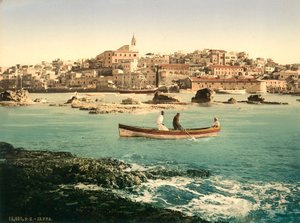 Haven van Jaffa met de stad op de achtergrond, ca. 1880-1900