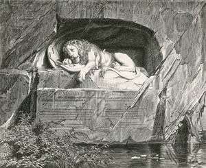Monument in Luzern voor de Zwitserse Garde die viel tijdens de verdediging van de koninklijke familie van Frankrijk, 10 augustus 1792 door Swiss School